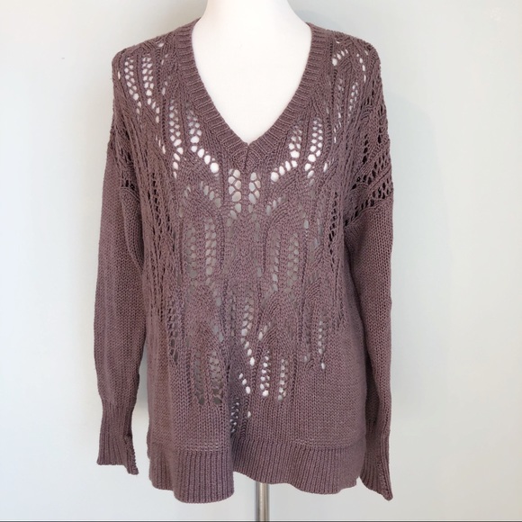 Kimchi Blue Purple Cotton Open Knit V 